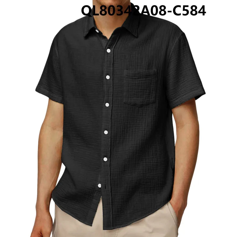 Men’s Short Sleeve Loose Lapel Shirt – Breathable 4-Way Stretch Casual Shirt, S–5XL