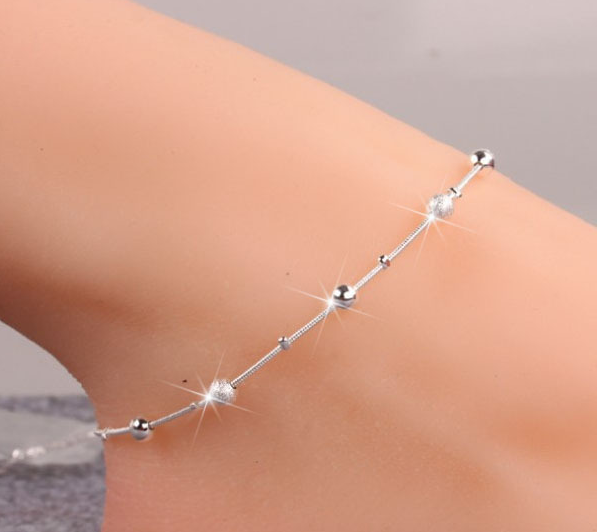 Silver Double Layer Star and Heart Charm Anklet