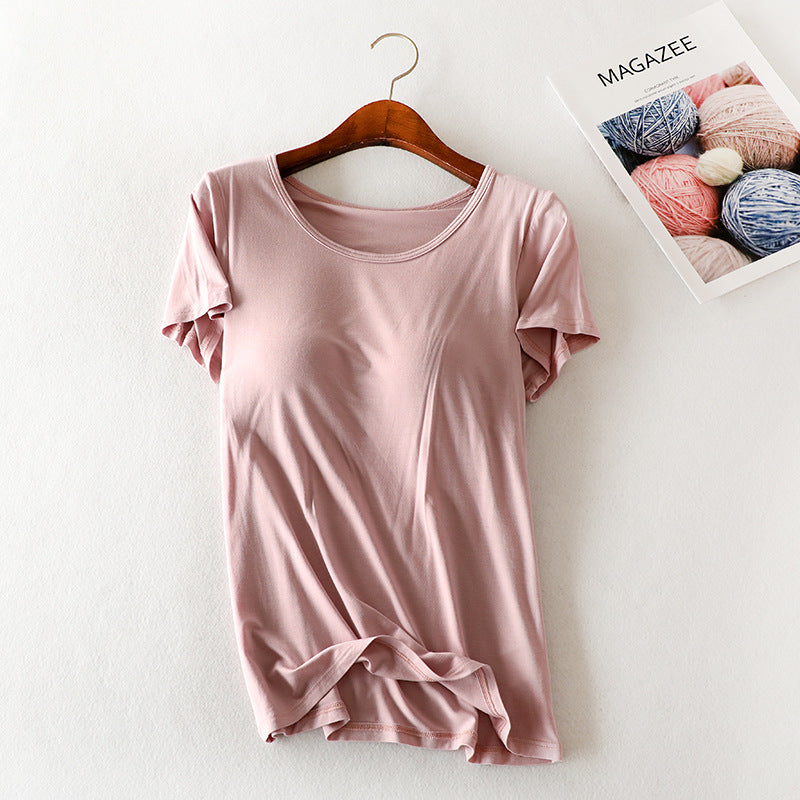 Modal Short Sleeve T-Shirt with Chest Pads for Women