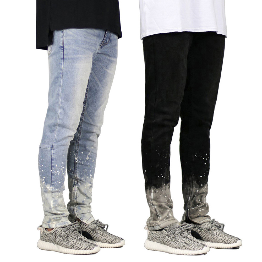 Men’s Gradient Color Jeans – 80% Cotton Mid-Waist Denim in Black & Light Blue, Sizes 29–38