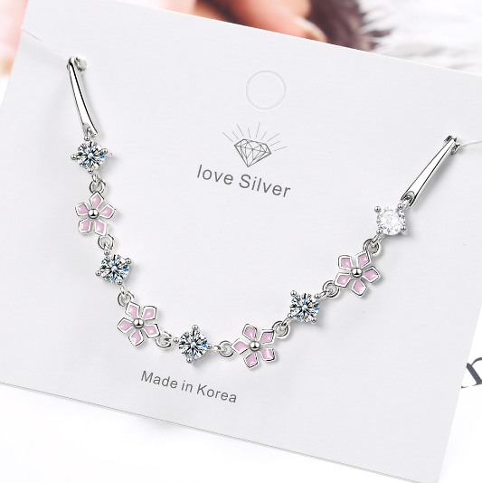 Women’s Cherry Blossom Bracelet – Silver Platinum-Plated Floral Jewelry