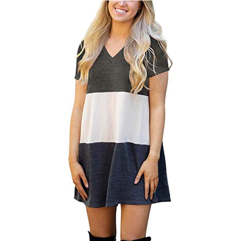Color Matching V-neck Loose T-shirt Dress for Women
