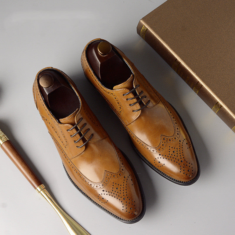 Men’s Genuine Leather Brogue Dress Shoes – Classic Business Formal Footwear