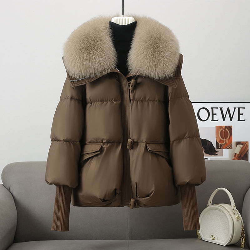 Women’s Down Cotton-Padded Jacket – Long Sleeve Zipper Warm Commuter Coat, Brown, Black & White, M–2XL