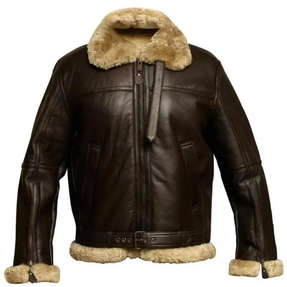Men’s Winter PU Leather Fur Collar Coat – Thickened Lamb Wool Lined Windproof Jacket, Brown & Apricot, XS–5XL
