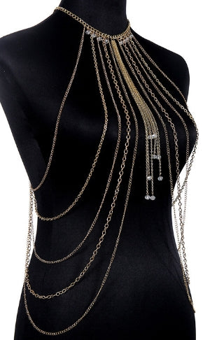 Women’s Gold Multi-Layer Tassel Body Chain Necklace – Lightweight Statement Jewelry