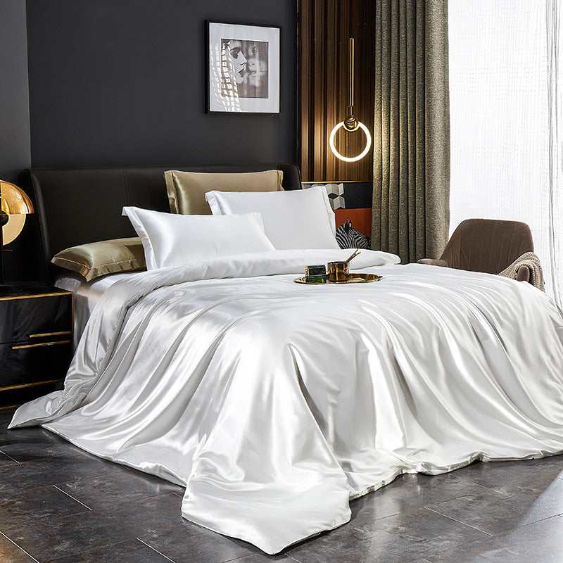 Luxury Silk Bedding Set with Solid Color Duvet Cover – Elegant Soft Bed Set