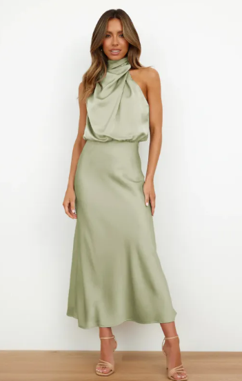 Women’s Solid Color Satin Maxi Dress – Elegant Flowing Evening & Formal Dress, S–5XL