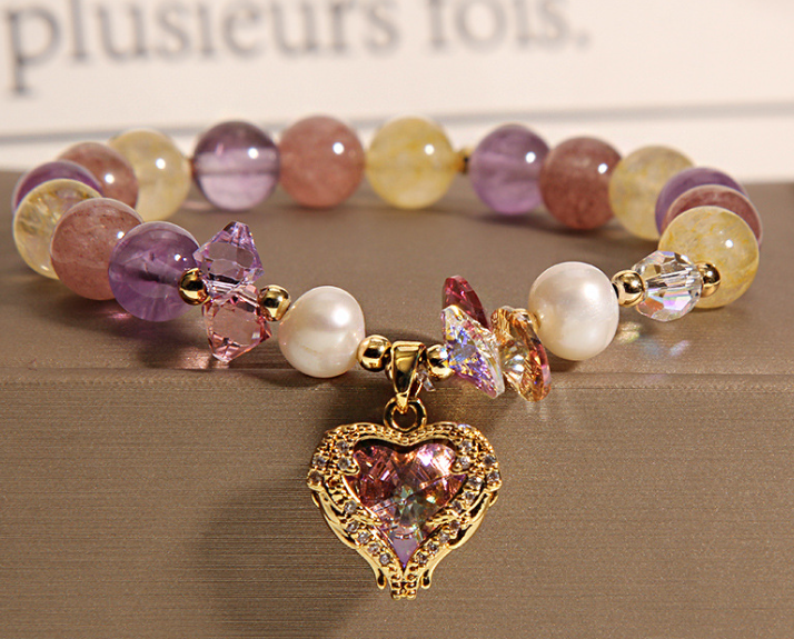 Women’s Rose Red Tigereye Crystal Heart Bracelet – Colorful Love Jewelry
