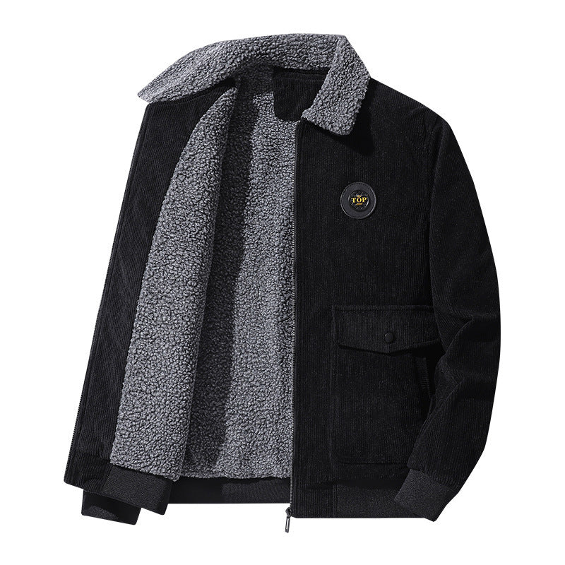 Men’s Thickened Corduroy Lapel Jacket – Warm Lamb Wool Cotton Winter Coat