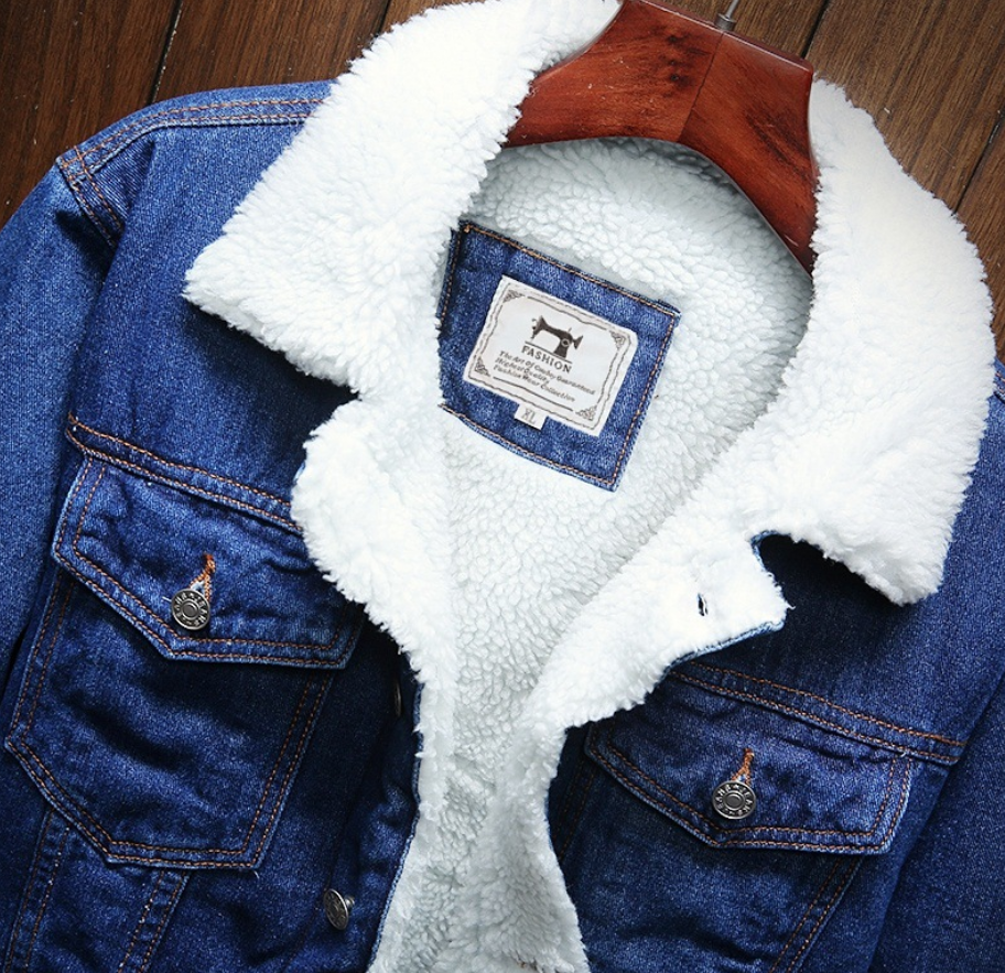 Men’s Fleece-Lined Denim Jacket – Warm Lambswool Casual Winter Jacket