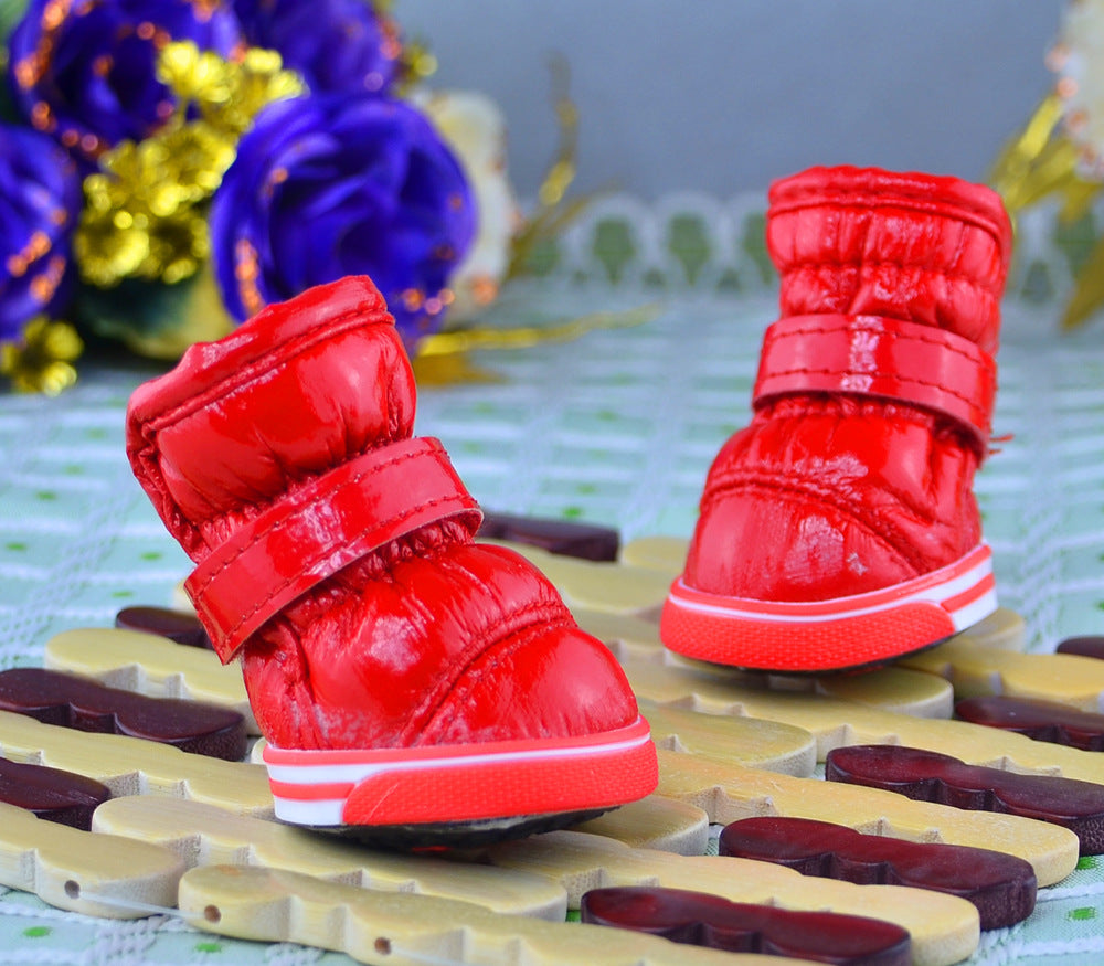 Winter Waterproof Dog Boots – Non-Slip PU Leather Warm Paw Shoes