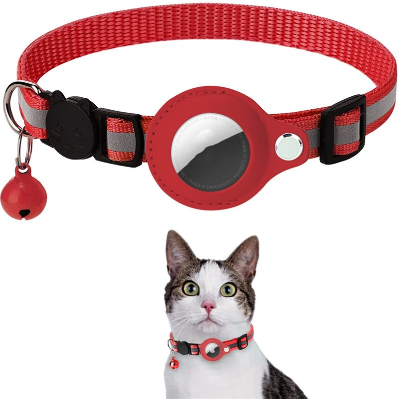 Reflective Breakaway Cat AirTag Collar – Waterproof Tracker Holder with Bell