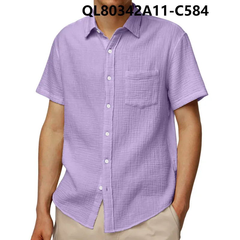 Men’s Short Sleeve Loose Lapel Shirt – Breathable 4-Way Stretch Casual Shirt, S–5XL