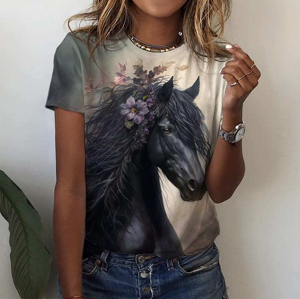 Summer Horse 3D Print Oversized T-Shirt for Women