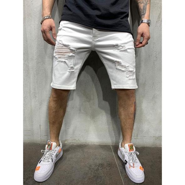 Men’s Slim-Fit Distressed Denim Pants with Ripped Details – USA
