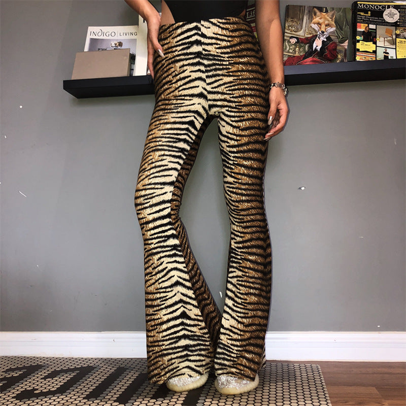 Women’s High-Waisted Leopard Print Flare Pants – Cotton Blend Stretch Bell-Bottom Trousers, S–XXL