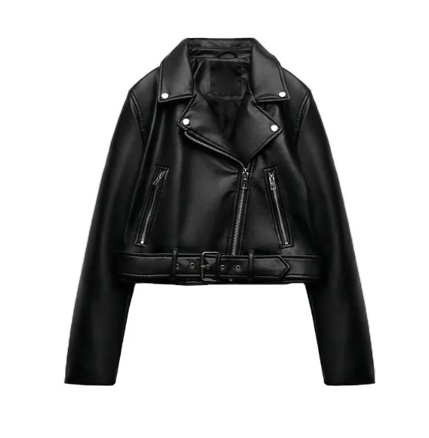Women’s Chic PU Leather Jacket – Classic Black Faux Leather Casual Jacket, XS–L