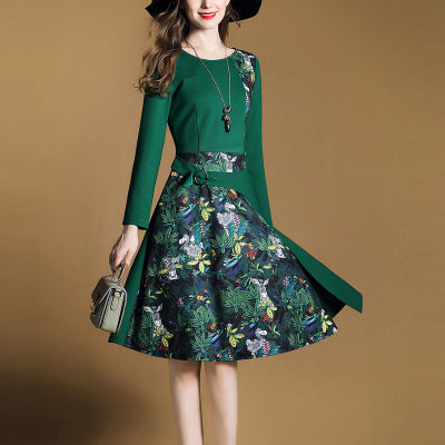 Women’s Floral Chiffon A-Line Dress – Long Sleeve Slim-Fit Elegant Dress