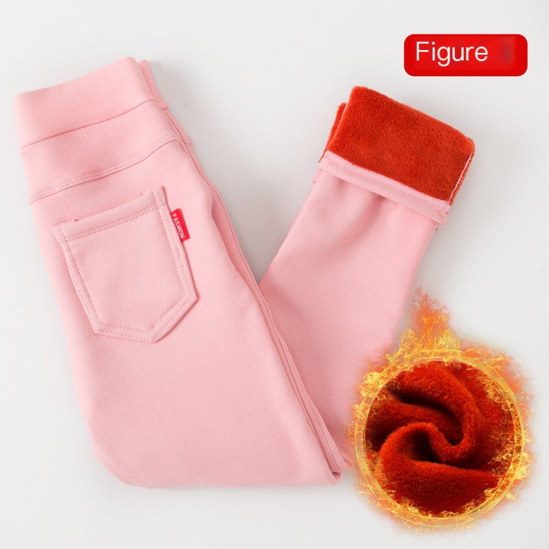 Girls’ Winter Fleece-Lined Leggings – High-Waist Warm Korean-Style Kids Leggings, 7 Colors, 100–150cm
