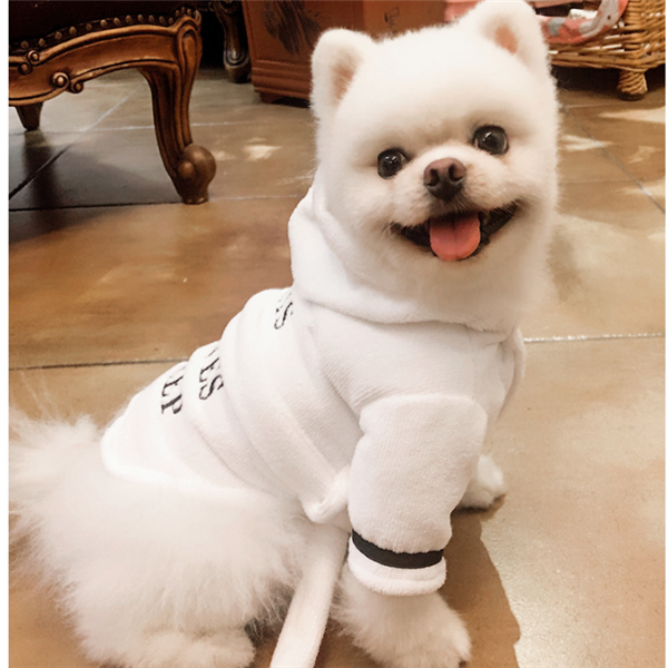 Hooded Dog Bathrobe Pajamas – Soft White Cozy Pet Clothing for Dogs