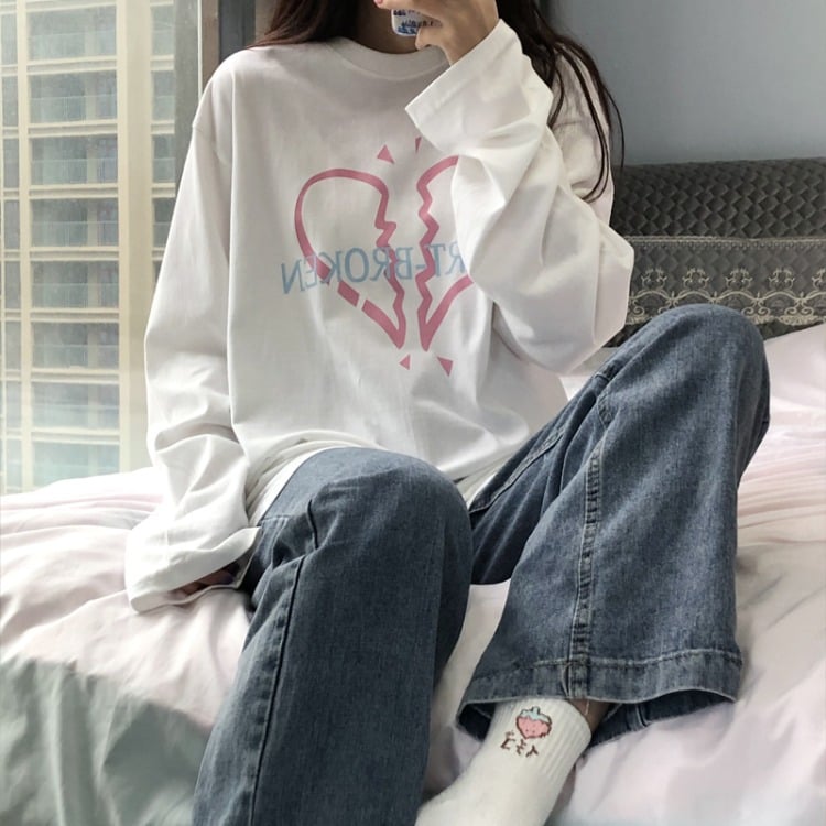 Love Print Long Sleeve T-shirt for Women
