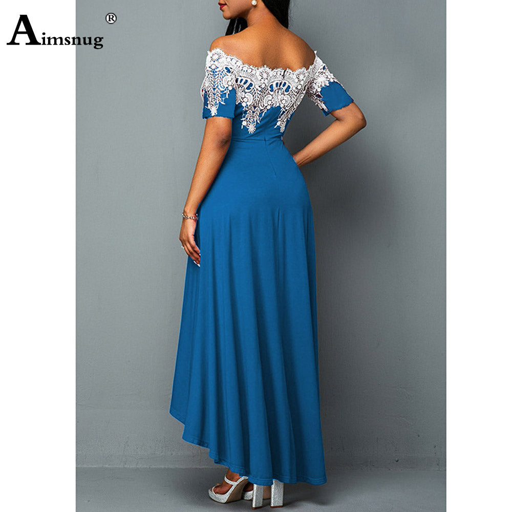 Women’s Vintage Lace Maxi Dress – Elegant Slash Neck Formal Dress S–5XL