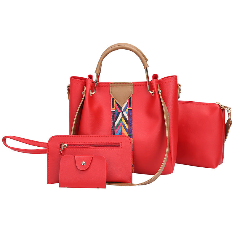 Ribbon Bucket Bag Set for Women – 4-Piece Large Capacity PU Handbag & Shoulder Bag Set