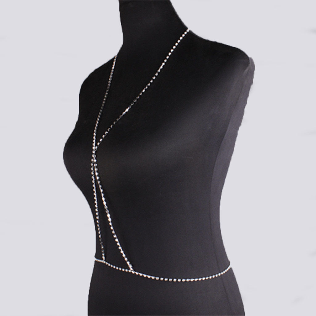 Women’s Rhinestone Body Chain Necklace – Adjustable Geometric Chest Jewelry, Gold & Silver