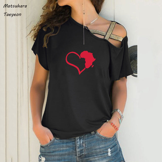Funny Heart Map Graphic T-Shirt for Women (Big Size)