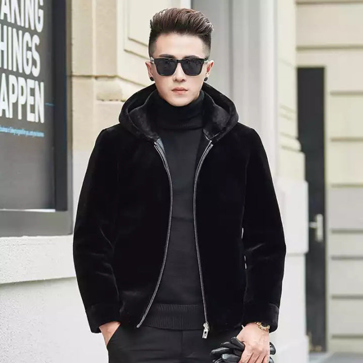 Men’s Faux Fur Jacket with Short Collar – Warm Winter Outerwear – USA
