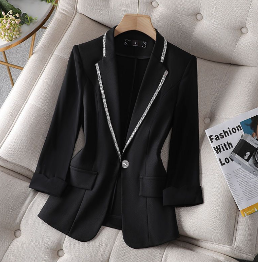 Women’s Classic Sparkle Blazer – One-Button Polyester Urban Jacket, S–5XL