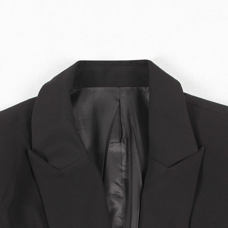 Women’s Black Slim-Fit Blazer – Open-Front Tie Long-Sleeve Office Jacket, S–Mves