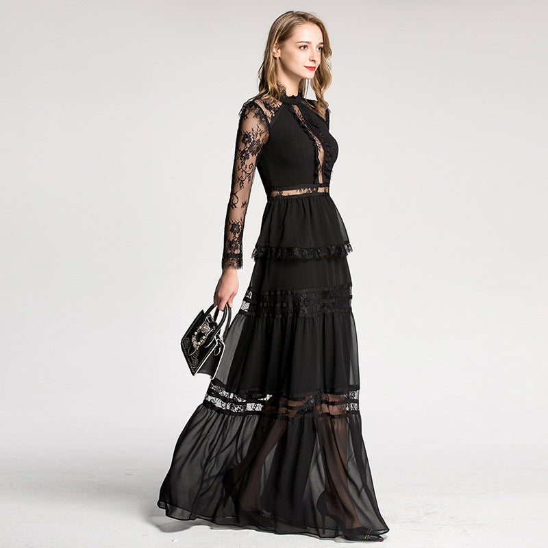 Women’s Chiffon Lace A-Line Dress – Elegant Sheer Formal Evening Dress