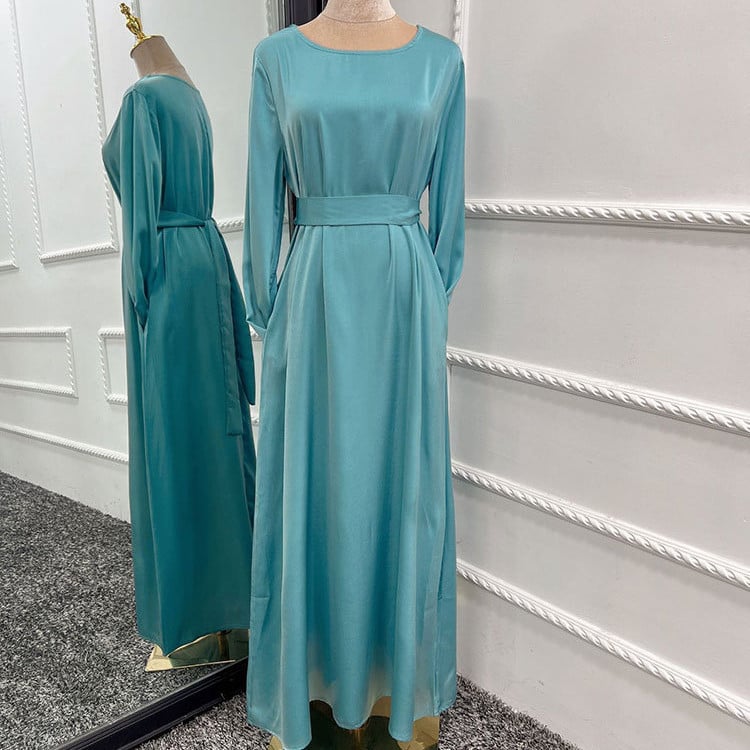 Soft Satin Gown Dress for Women – Elegant Long Sleeve Loose Fit Dress