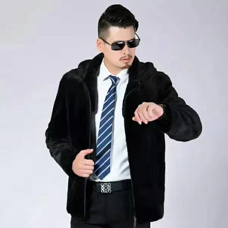 Men’s Faux Fur Jacket with Short Collar – Warm Winter Outerwear – USA
