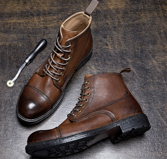 Men’s Black Round-Toe Formal Leather Boots – Classic Dress Footwear