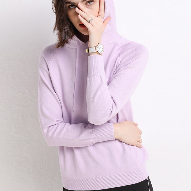 Women’s Lightweight Hooded Knit Sweater – Printed Long Sleeve Casual Pullover, 14 Colors, M–2XL