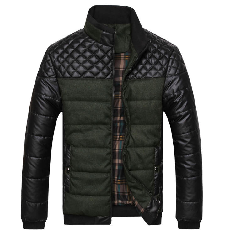 Men’s Cotton Jacket – Solid Color Spliced Casual Outerwear USA