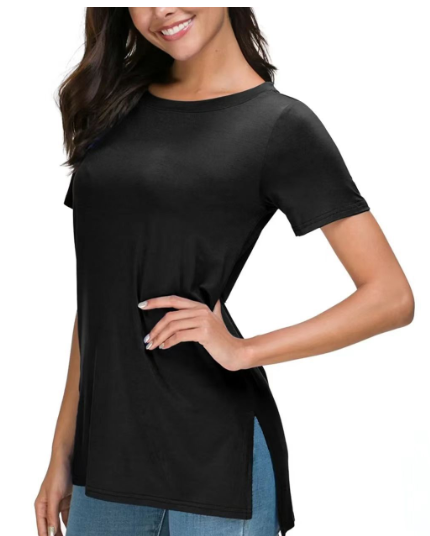Solid Color Long T-shirt with Side Slits for Women