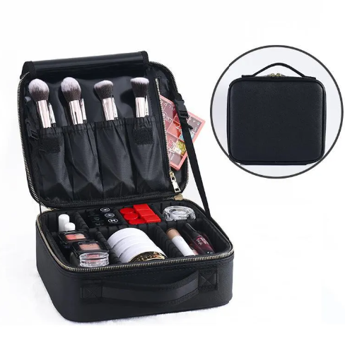 Women's Beauty Storage Bag – Multi-Layer Leather Cosmetic Organizer
