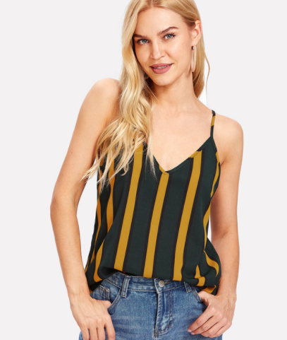 Women’s Striped Chiffon Tank Top – Casual Sleeveless Summer Blouse