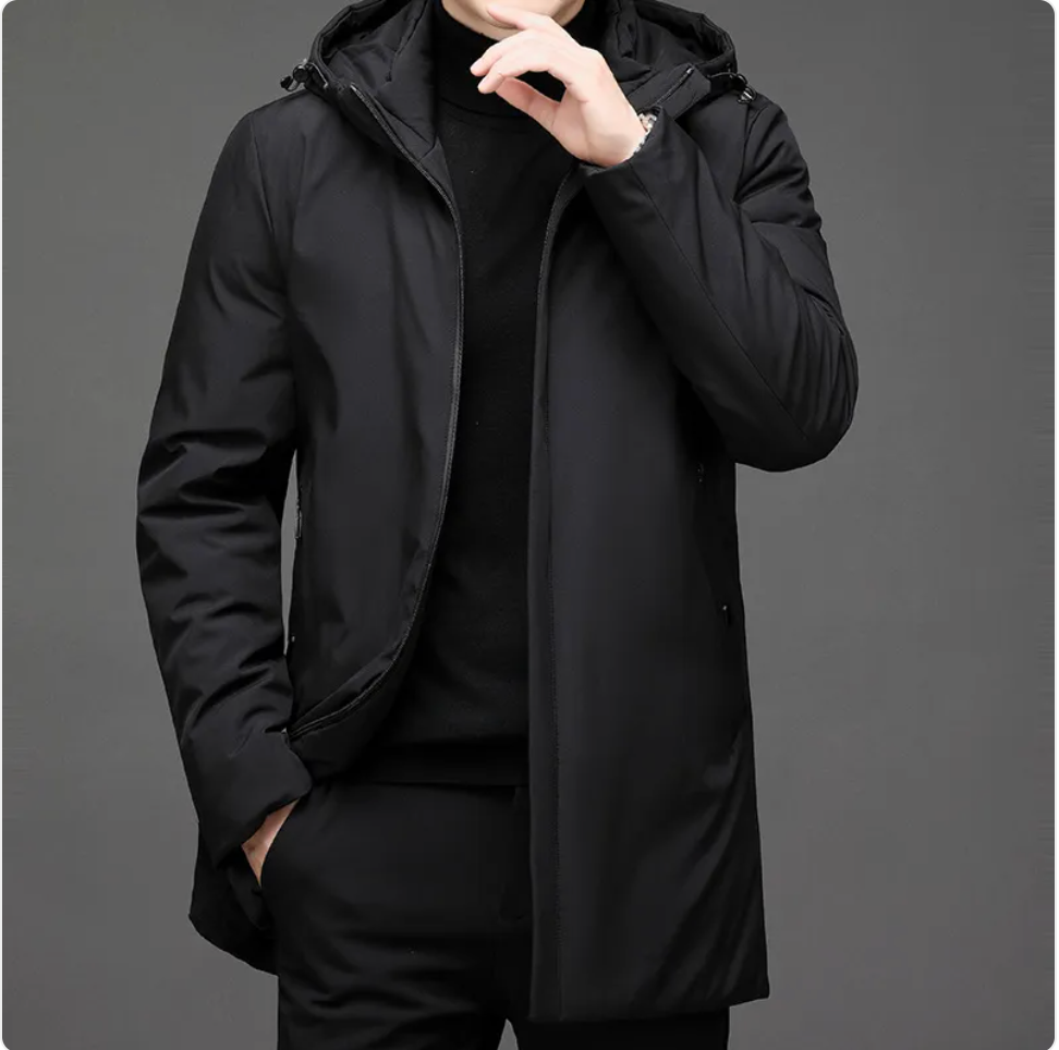 Men’s Thick Hooded Winter Coat – Warm Polyester Jacket, Black & Khaki, L–4XL