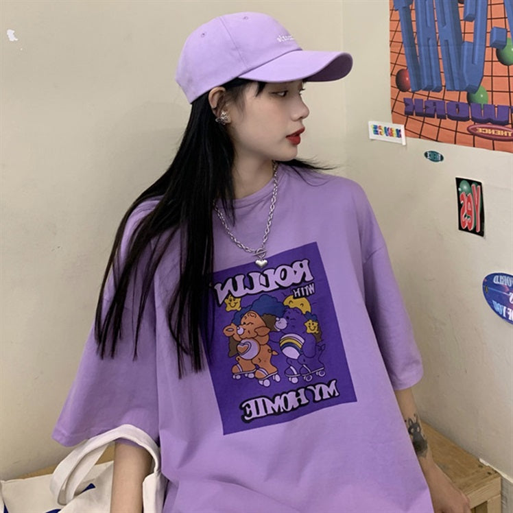 Summer Korean Style Purple Oversized T-Shirt for Women