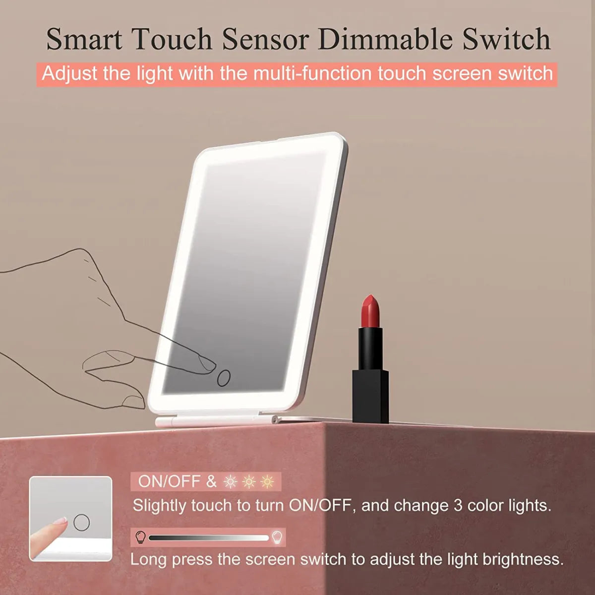 Foldable LED Makeup Mirror – Touch Sensor Portable Vanity Mirror