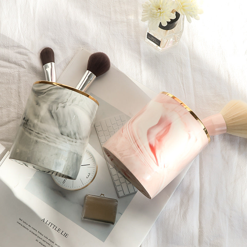 Marble Makeup Brush and Eyebrow Pencil Storage Holder
