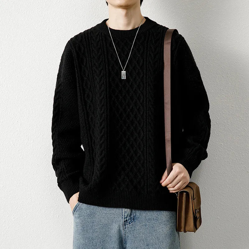 Men’s Twist-Weave Round-Neck Sweater – Textured Casual Knitwear – USA