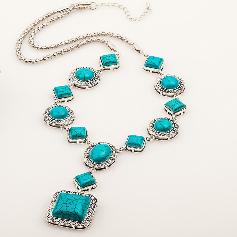 Turquoise Vintage Geometric Alloy Necklace