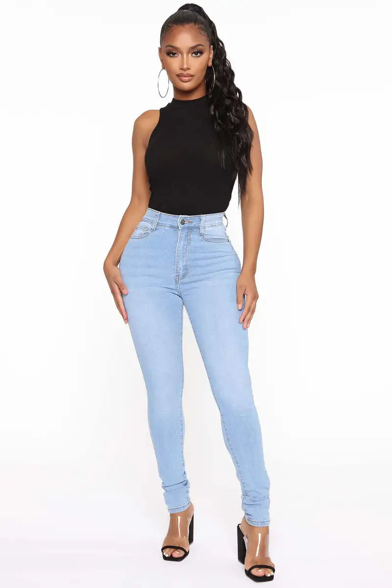 Women’s High-Waist Stretch Skinny Jeans – Washed Slim-Fit Denim, S–3XL