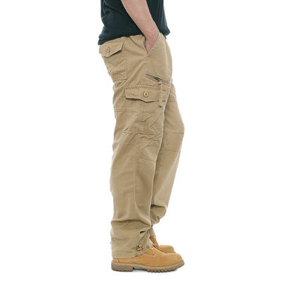 Men’s Plus Size Multi-Pocket Cargo Pants – Elastic Waist Casual Trousers